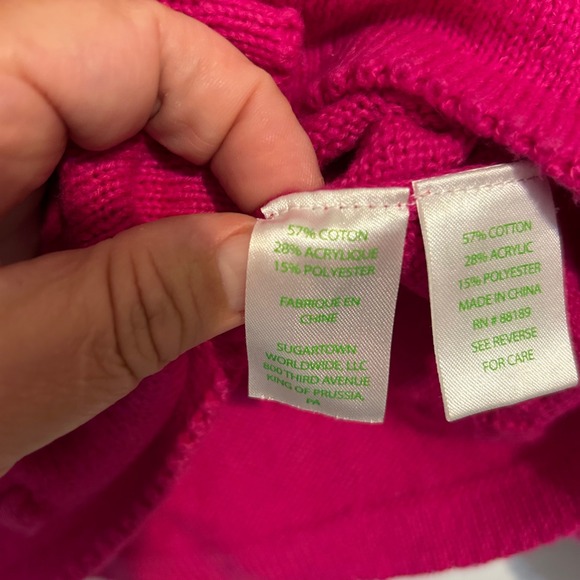 Lilly Pulitzer Pink Heart Pom Pom Sweater Puff Sleeve Knit Size M - Picture 6 of 9